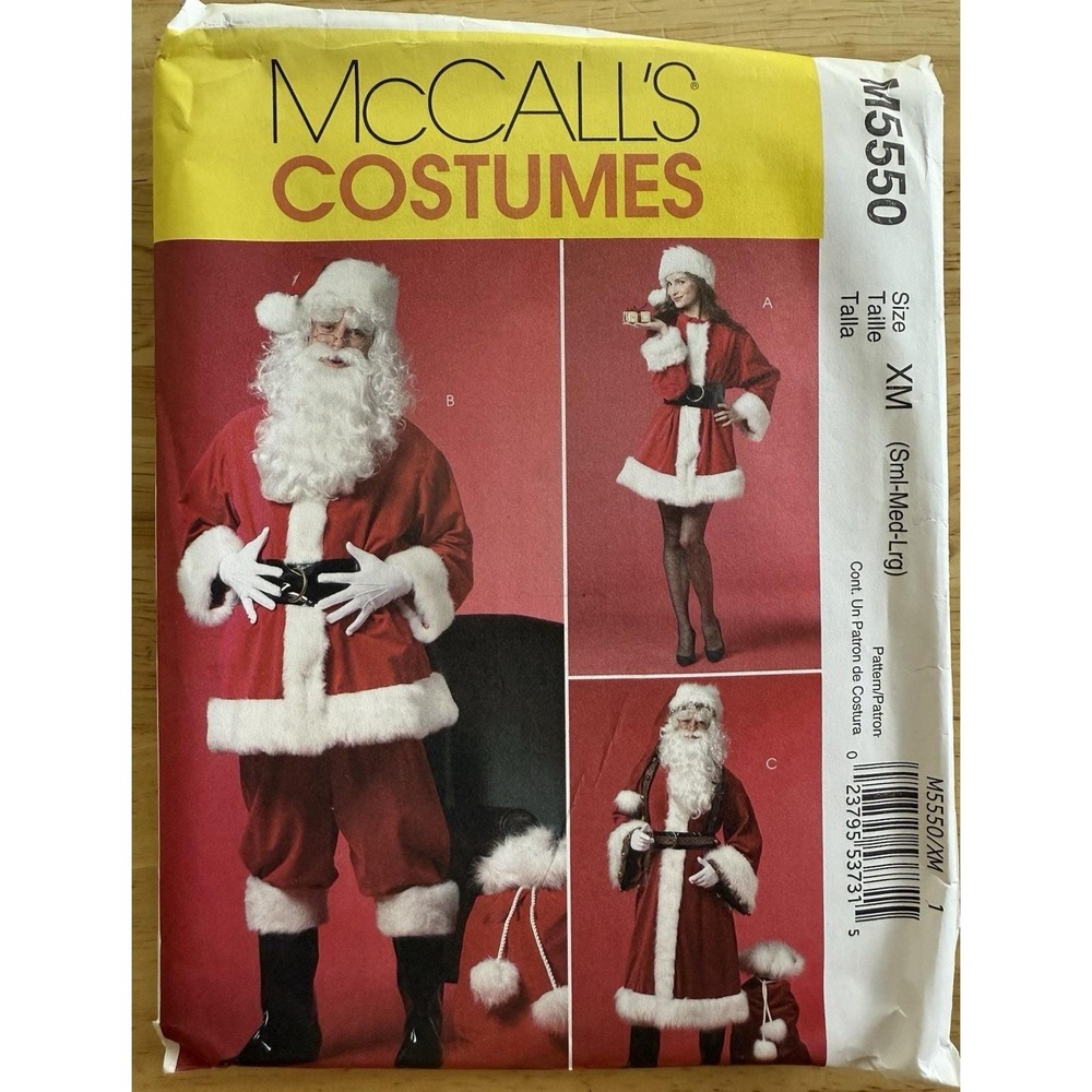 McCall's M5550 Unisex Santa Costume & Bag Pattern Adult Size S-L (34"-44") Uncut
